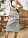 A-Line Buttoned Drawstring Pockets Solid Color Split-Joint Skirts Bottoms