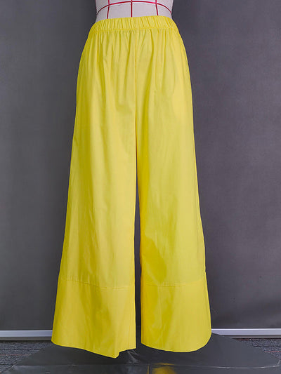 High Waisted Loose Pockets Solid Color Pants Trousers