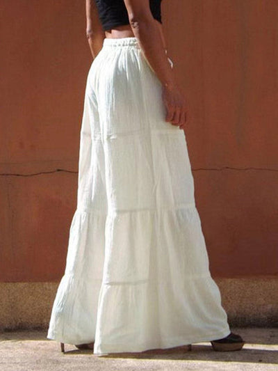 High Waisted Loose Drawstring Elasticity Pleated Solid Color Split-Joint Pants Trousers