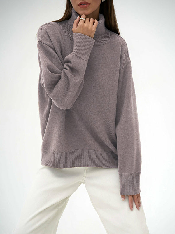 Long Sleeves Loose Solid Color High Neck Knitwear Pullovers Sweater Sweater Tops