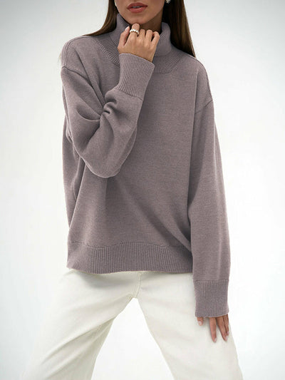 Long Sleeves Loose Solid Color High Neck Knitwear Pullovers Sweater Sweater Tops