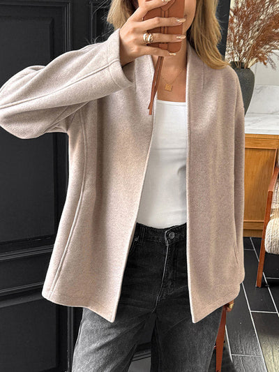 Long Sleeves Loose Solid Color Tied Collarless Jackets&Coats Outerwear