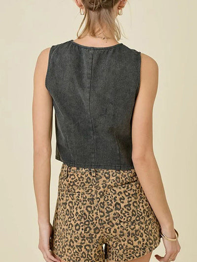 Loose Sleeveless Lace-Up Split-Joint Round-Neck Vest Top