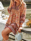 A-Line Loose Contrast Color Flower Print Pleated V-Neck Mini Dresses