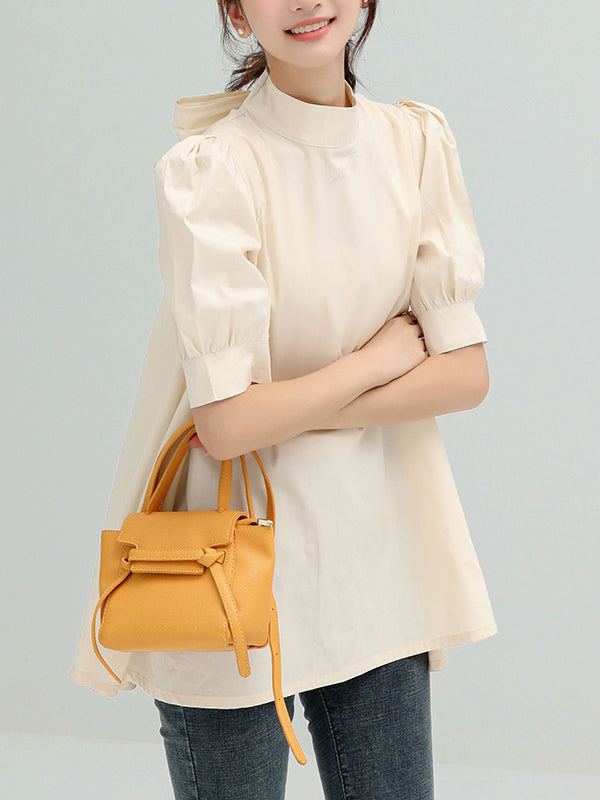 Casual Loose Bow-Embellished Solid Color Blouse