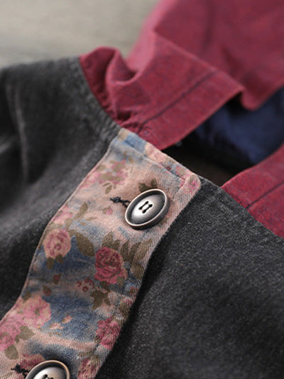 Artistic Retro Loose Denim Sleeveless Buttoned Contrast Color Hooded Vest Outerwear