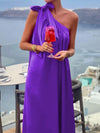 A-Line Loose Asymmetric Pleated Solid Color Tied One-Shoulder Maxi Dresses
