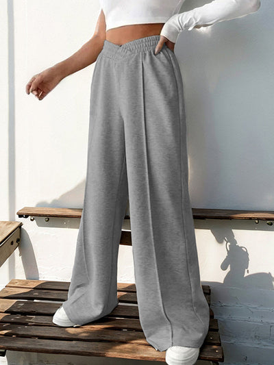 High Waisted Loose Elasticity Solid Color Pants Trousers
