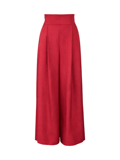 Elasticated Waist High Waisted Big Hemline Pleated Pockets Solid Color Zipper Wide Leg Pants