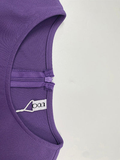 Loose Puff Sleeves Pleated Solid Color Split-Joint Round-Neck Midi Dresses