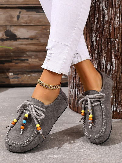 Lace-Up Round-Toe Split-Joint Flat Shoes