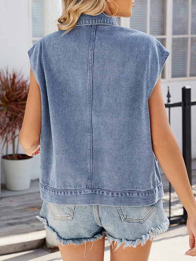 Loose Sleeveless Buttoned Pockets Lapel Vest Outerwear
