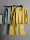 Urban Long Sleeves Solid Color Polo Sweater Tops & Wide Leg Pants Two Pieces Set