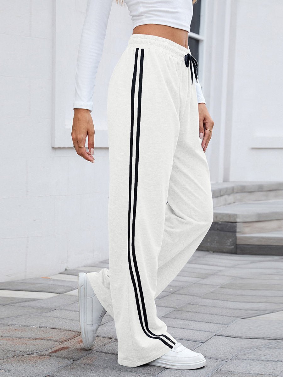 Elasticated Waist High Waisted Drawstring Split-Joint Pants Trousers
