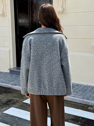 Long Sleeves Loose Buttoned Solid Color Lapel Cardigan Tops Outerwear