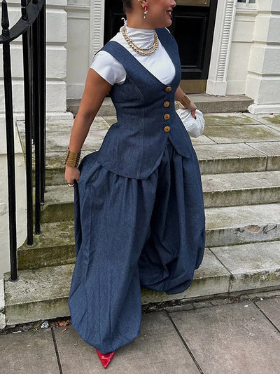 Harem Pants Loose Pleated Solid Color Jean Pants Bottoms