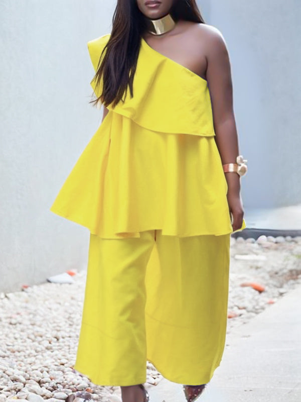 High Waisted Loose Pockets Solid Color Pants Trousers