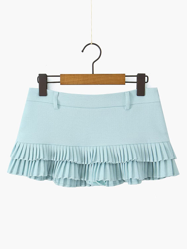 Loose No Belt Pleated Solid Color Skirts Bottoms