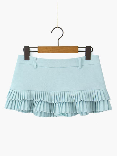 Loose No Belt Pleated Solid Color Skirts Bottoms