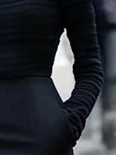 Long Sleeves Skinny Pleated Solid Color Split-Joint High Neck T-Shirts