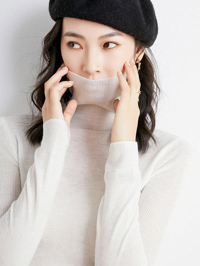 Simple Skinny Long Sleeves Solid Color High-Neck Sweater Tops Pullovers