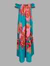A-Line Loose Elasticity Flower Print Pleated Split-Joint Off-The-Shoulder Maxi Dresses