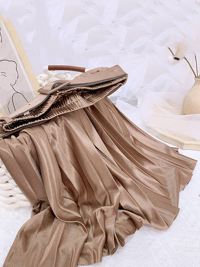 Loose Pleated Solid Color Skirts Bottoms