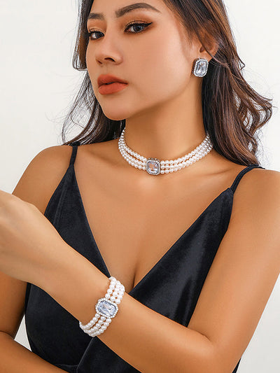 Geometric Layered Rhine Stones Bracelet Accessories + Necklaces Accessories + Earrings Accessories