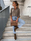 Trendy Long Sleeves Solid Color Lapel Collar Blouses