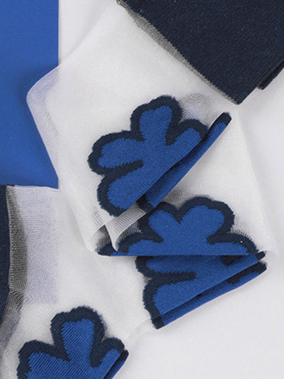 Blue Black Knitted Flower Socks Accessories