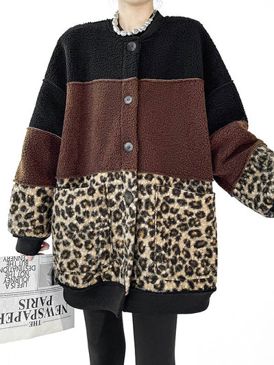 Long Sleeves Loose Buttoned Contrast Color Reversible Split-Joint Round-Neck Cardigan Tops Outerwear