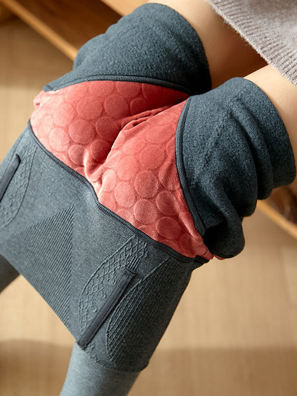 Casual Skinny Leg Velvet Keep Warm Solid Color Thermal Pants Bottoms