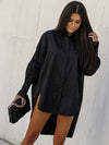 Urban Long Sleeves High-Low Solid Color Lapel Collar Blouses
