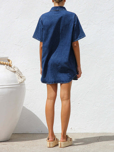 Loose Short Sleeves Split-Joint Lapel Mini Dresses Shirt Dress