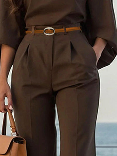 High Waisted Loose Pleated Solid Color Split-Joint Pants Trousers