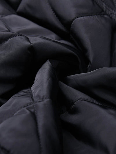 Long Sleeves Loose Plaid Quilted Solid Color Split-Joint Tied Collarless Outerwear Padded Coat