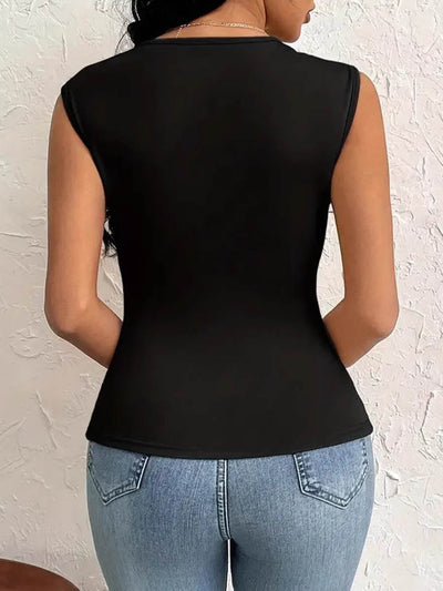 Irregularity Skinny Pleated Solid Color Split-Side Asymmetric Neckline T-Shirts Tops