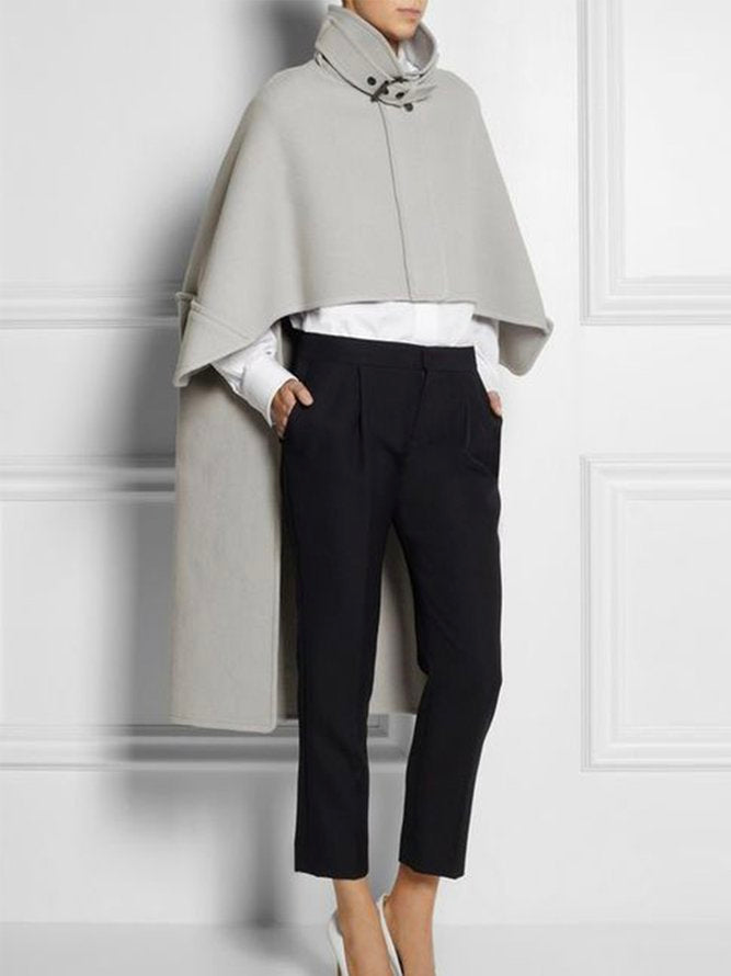 Casual High-Low Loose Solid Color Stand Collar Cape Jackets