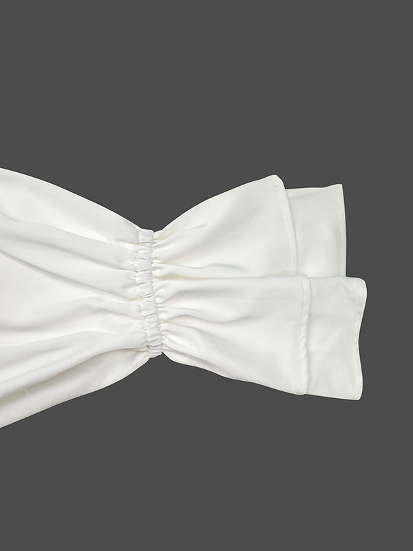 Flared Sleeves Long Sleeves Double Layered Elasticity Solid Color Tied V-Neck Blouses&Shirts Tops