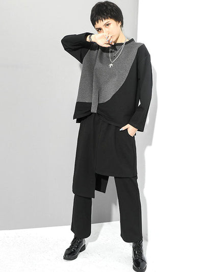 Original Creation Irregularity False Two Solid Color Casual Pants Bottoms