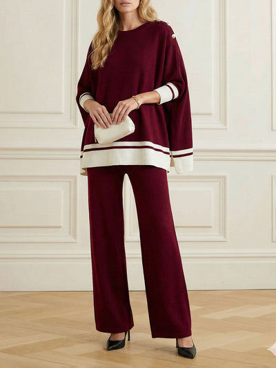 High-Low Long Sleeves Buttoned Split-Side Round-Neck Pullovers Sweater Tops