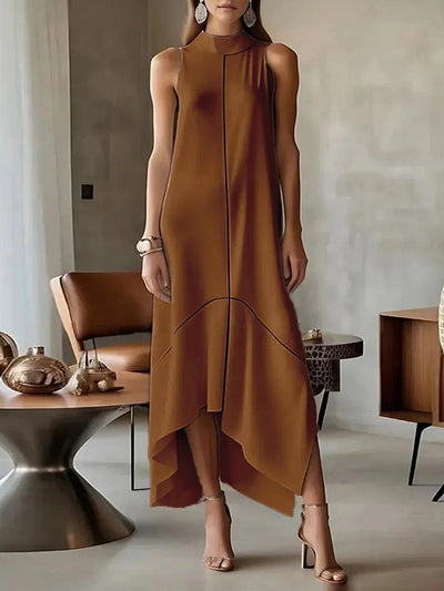 Sleeveless Split-Joint Split-Side High Neck Maxi Dresses
