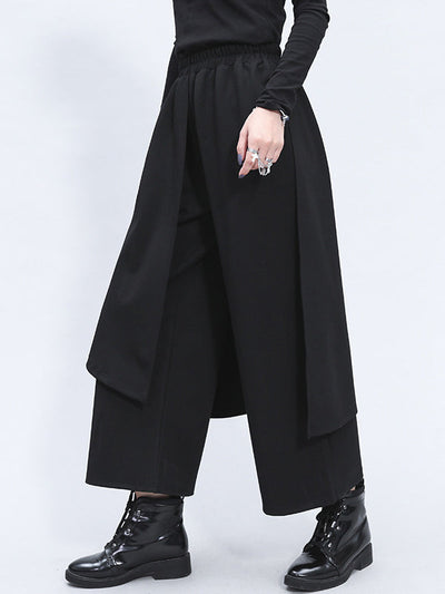 Irregularity Elastic Waist Wide Leg Solid Color Pants