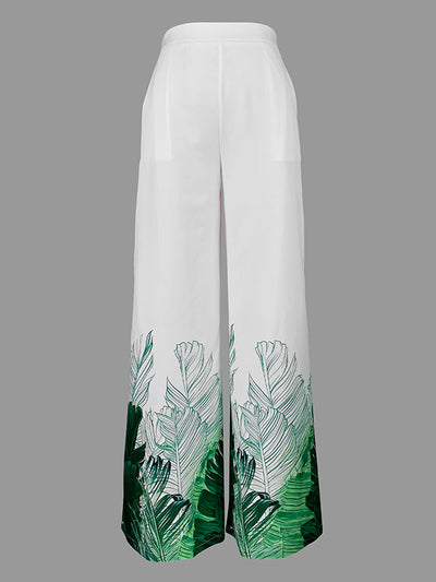 High Waisted Loose Pockets Printed Pants Trousers