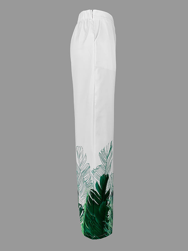 High Waisted Loose Pockets Printed Pants Trousers