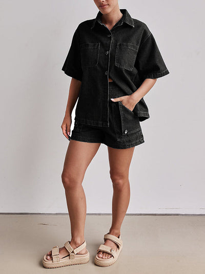 Loose Short Sleeves Split-Joint Lapel Blouses&Shirts Tops
