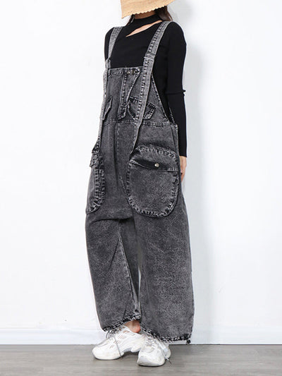 Original Cool Denim Split-Joint Square-Neck Overalls