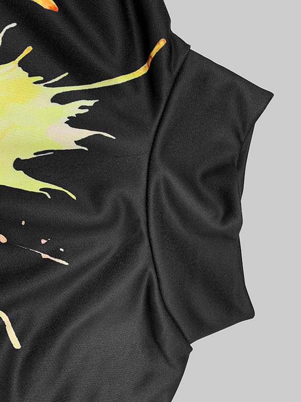 Long Sleeves Loose Flower Print Split-Joint High Neck Sweatshirt Tops