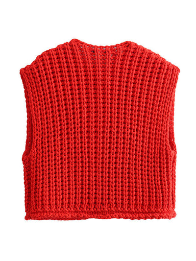 Loose Sleeveless Buttoned Pockets V-Neck Vest Outerwear