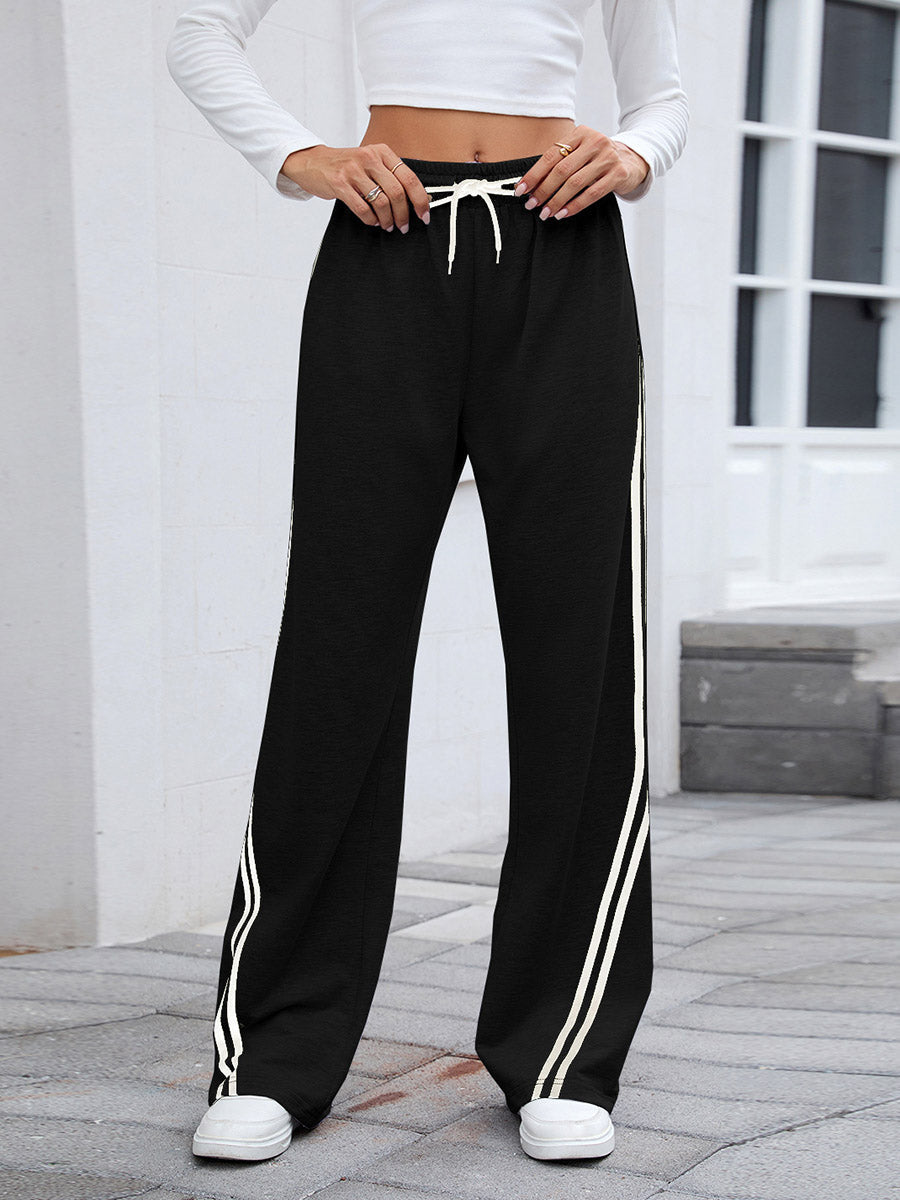 Elasticated Waist High Waisted Drawstring Split-Joint Pants Trousers